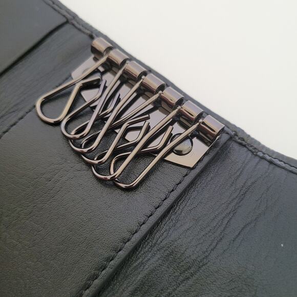 Burrbery Key Hooks Holder Case Wallet Logo Black Gray Check Trifold Designer - Picture 5 of 9